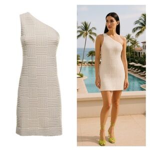 Bottega Veneta Mini Dress XS Cream White Terry Jacquard One Shoulder Woven NWT